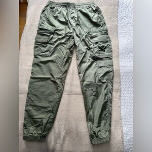 Green Urban Outfitters, swishy cargo pants.